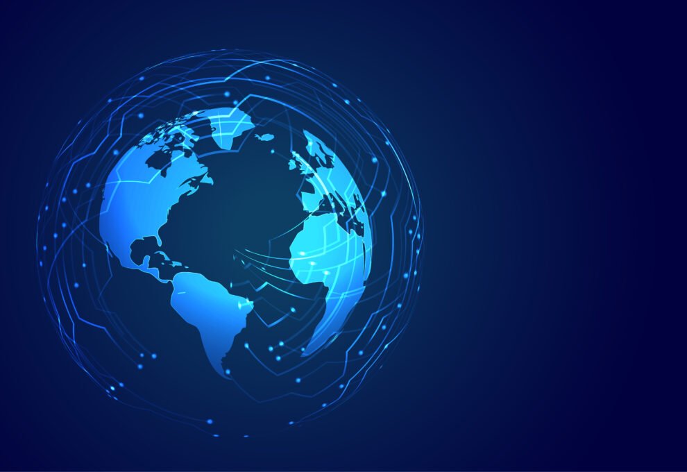 global technology earth digital background with circuit diagram
